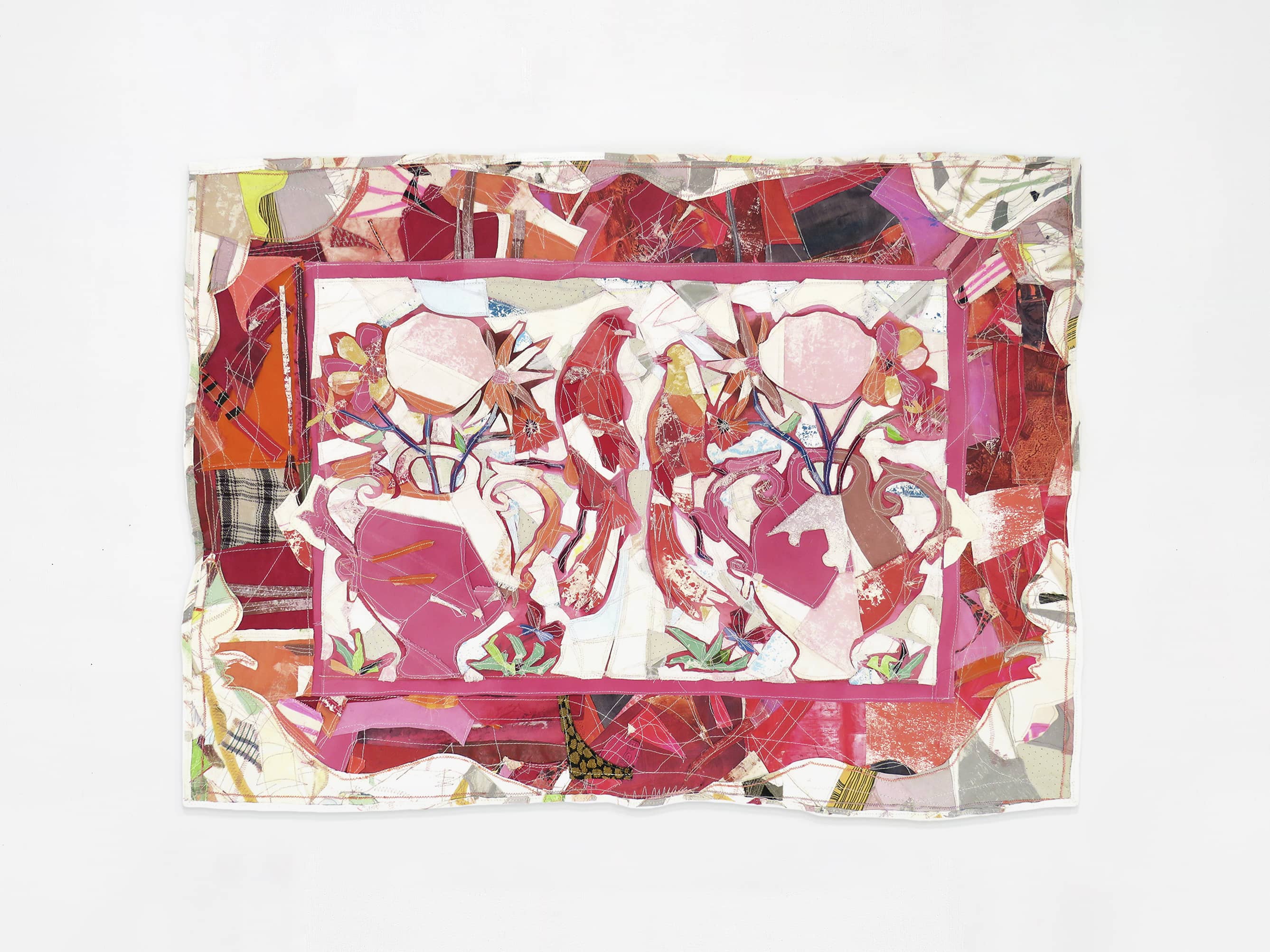 Andre Barion, Casal de Pássaros, 2022, lona, brim e algodão tingidos, 90 x 130 cm - Andre Barion